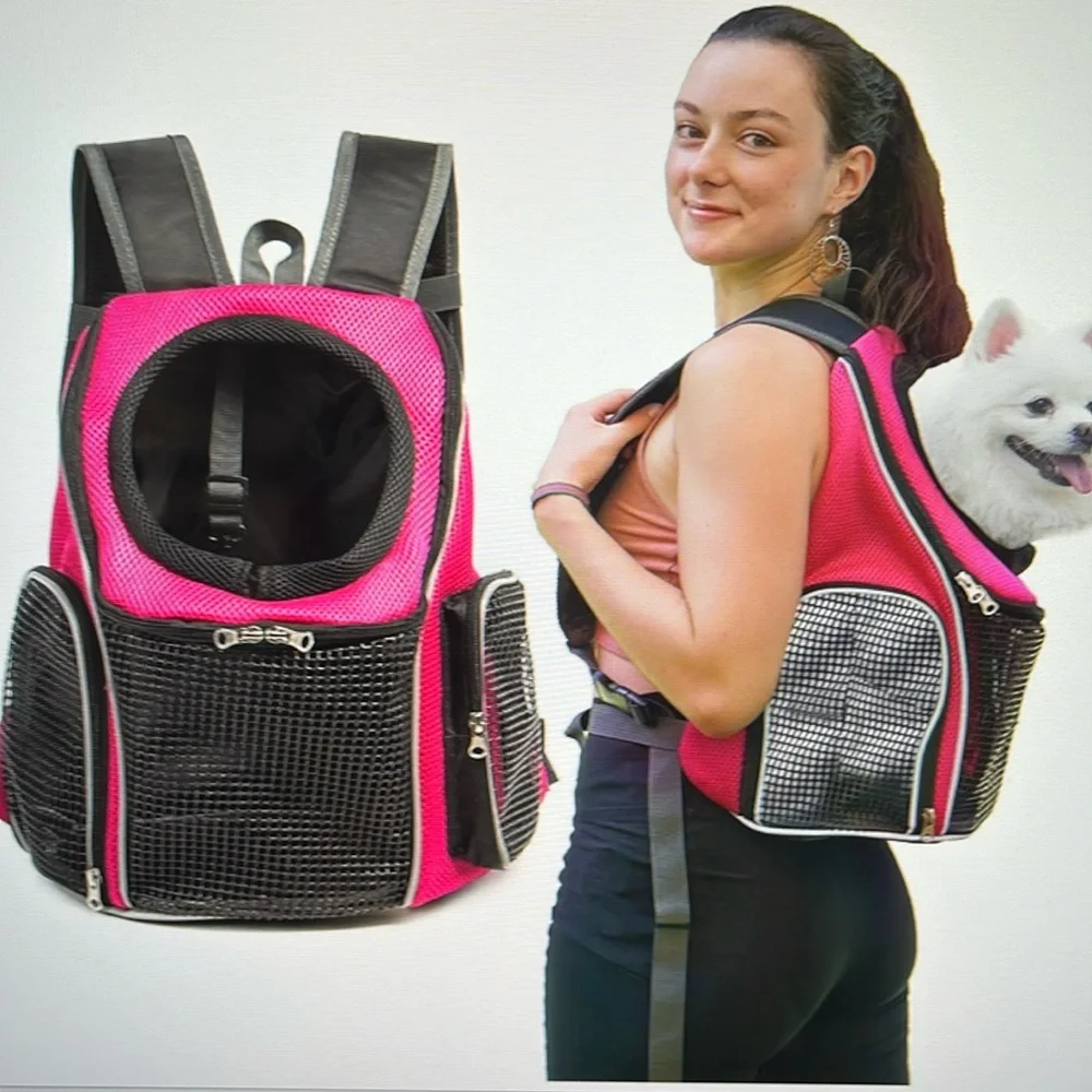Pet Carrier Backpack, Pet Front or Back Dog/Cat Carrier, Sz Medium Pink